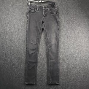 Rock Revival Womens Manisa Skinny Jeans Size 27 Black Denim Pants Low Rise 33x33